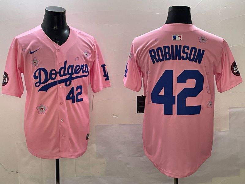 Men Los Angeles Dodgers #42 Robinson Pink Sakura Edition 2025 Nike MLB Jersey style 7
